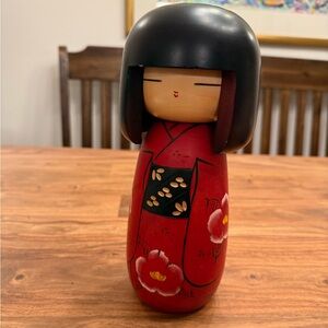 Red Kokeshi Doll Figurine